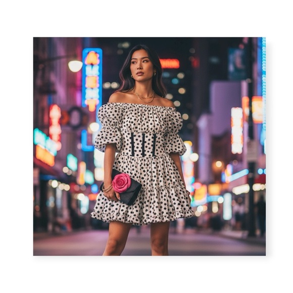 new Babylon Les Femmes ☻ Burlesque Corset Cocktail Dress ☻︎ Black Polka Dots ☻︎ - Picture 2 of 16